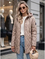 Dámská prošívaná přechodová bunda s kapucí, béžová, FashionStreet TY5767 Dámská prošívaná přechodová bunda s kapucí, béžová, FashionStreet TY5767