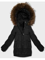 Černá péřová bunda s kapucí (KK60609)