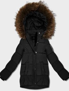 Černá péřová bunda s kapucí (KK60609)