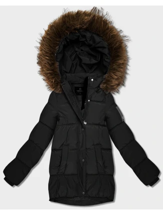 Černá péřová bunda s kapucí (KK60609)