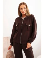 Dámský set z viskózy s rozepínací mikinou a kalhotami hnědý