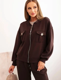 Dámský set z viskózy s rozepínací mikinou a kalhotami hnědý