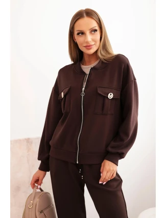 Dámský set z viskózy s rozepínací mikinou a kalhotami hnědý