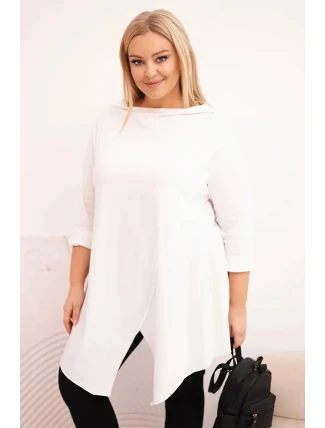 Dámská bavlněná blůza Plus Size asymetrická s ohrnovacími rukávy bílá