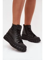 Zateplené Vysoké Tenisky Dámské Na Platformě S Zipem Černé Sarira