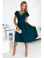 425-1 MATILDE Šaty s výstřihem a krátkými rukávy - BOTTLE GREEN