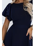 694-4 MIRELLA Elegantní maxišaty s rozšiřujícím se střihem a flitrovými rukávy – tmavě modré 694-4 MIRELLA Elegantní maxišaty s rozšiřujícím se střihem a flitrovými rukávy – tmavě modré