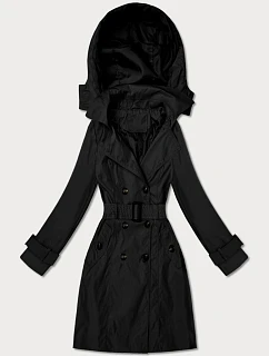 Elegantní dámský kabát s kapucí Goodlookin černý (T2-2238#-1)