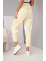 Dámské viskózové kalhoty s květinovým vzorem a páskem žluté