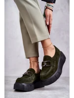 Módní semišové boty na platformě Khaki Marsol Módní semišové boty na platformě Khaki Marsol