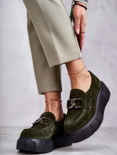 Módní semišové boty na platformě Khaki Marsol