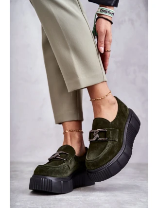 Módní semišové boty na platformě Khaki Marsol Módní semišové boty na platformě Khaki Marsol