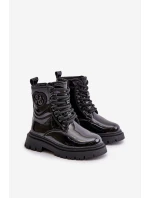 Lakované boty dívčí zateplené kožešinou na zip černé Evaliraea