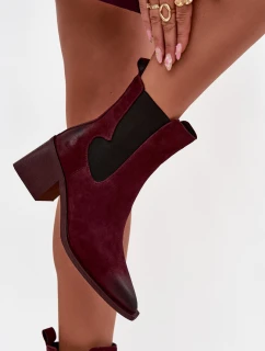 Kožené semišové dámské boty na podpatku vyhřívané Artiker 57C0048 bordó