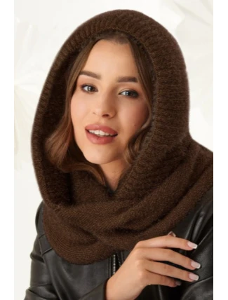 Dámská komínová šála s kapucí 48-495 čokoládová - AJS