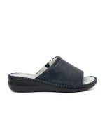 Trendy  nazouváky dámské tmavě modré na plochém podpatku