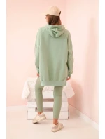 Dámská bavlněná souprava mikina s kapucí a legíny s vysokým pasem tmavá máta