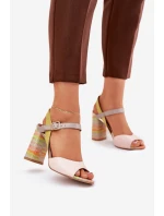 Kožené elegantní sandály na podpatku Laura Messi 2136 Multikolor