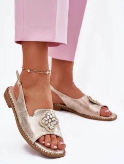 Dámské sandály na plochém podpatku s ozdobným detailem S.Barski KV51-080 zlaté