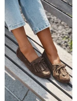 Dámské mokasyny s třásněmi a mašlí tmavě zelené Olivianne