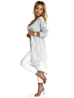 486-1 Cardigan - svetr s prodlouženým zadním dílem s prolamovanými diamanty - GREY