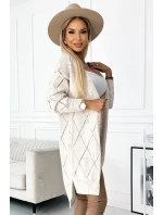 486-2 Cardigan - svetr s prodlouženým zadním dílem s ažurovými diamanty - BEACH