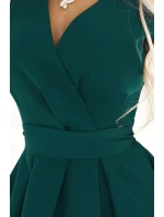 348-11 SCARLETT - rozšířené šaty s obálkovým výstřihem - ZELENÉ