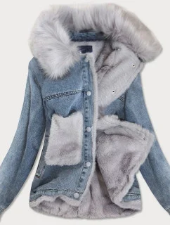 Světle modrá kožešinová džínová bunda (10538)