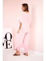 Komplet z viskózy halenka + kalhoty pudrově růžová