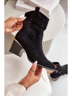 Průsvitné kotníčkové boty na podpatku z ekologického semiše, zapínající se na zip černé Sevana