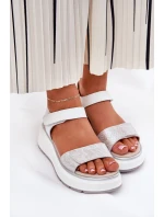 Dámské Kožené Sandály Na Platformě A Klínu Na Suchý Zip S.Barski LR51-543 Stříbrné Dámské Kožené Sandály Na Platformě A Klínu Na Suchý Zip S.Barski LR51-543 Stříbrné