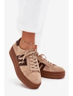 Dámské sneakersy na platformě z přírodní semiše béžové Eldira