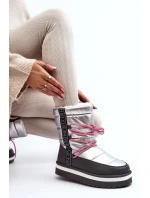 Dámské zimní boty s šněrováním stříbrné Lilara