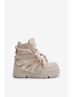 Kožené Dámské Tenisky Na Masivní Platformě Béžové CheBello 4561 Kožené Dámské Tenisky Na Masivní Platformě Béžové CheBello 4561