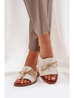 Kožené Ploché Elegantní Sandály S Mašlí Lewski 3572 Zlaté Ošoupané Kožené Ploché Elegantní Sandály S Mašlí Lewski 3572 Zlaté Ošoupané