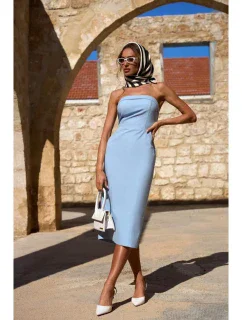 M843 Džínové midi šaty - světle modré