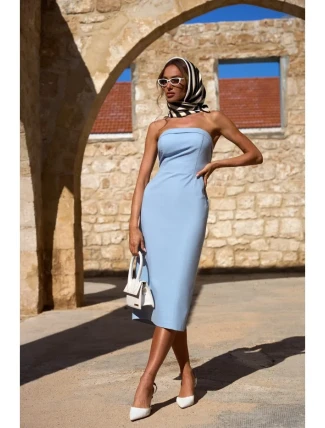 M843 Džínové midi šaty - světle modré