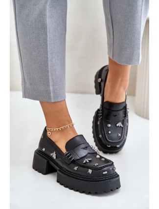 Kožené Polobotky Dámské S Ozdobami D&A Černé