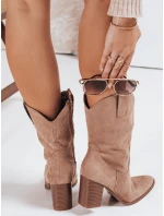 Dámské semišové kovbojské boty béžové FashionStreet ZY1195 Dámské semišové kovbojské boty béžové FashionStreet ZY1195