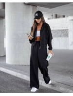 Černý dámský komplet - mikina se stojáčkem a široké kalhoty (821109)