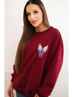 Dámská oversized mikina z bavlny s barevnými křídly na zádech bordová