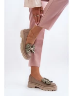 Dámské kožené mokasíny s mašlí Laura Messi 2787 Beige