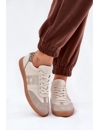 Kožené Sportovní Boty Tenisky Dámské Panterka CheBello 4640 Béžové