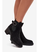Zateplené dámské boty na podpatku s ozdobnou sponou černé Melara