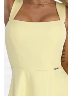 633-3 AURELIA dlouhé svatební šaty s rozparkem a výstřihem typu caro - máslově žluté s třpytkami