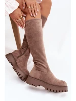 Zateplené dámské kozačky na platformě Big Star OO274722 béžové