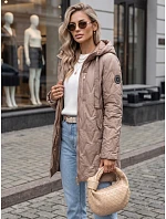 Dámská prošívaná přechodová bunda s kapucí, béžová, FashionStreet TY5767 Dámská prošívaná přechodová bunda s kapucí, béžová, FashionStreet TY5767