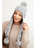 Dámská zimní čepice z vlny s bambulemi a prodlouženými stranami K448 šedá