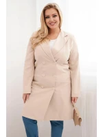 Dámský kabát Plus Size dvouřadový s límcem béžový