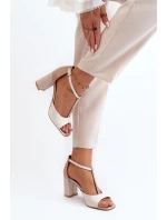 Kožené sandály na podpatku Laura Messi 2759 béžové